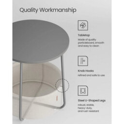 Side Table Round End Table Fabric Basket Spacious Living Room Bedside Table Cement Grey And Cloud White - thumbnail 3