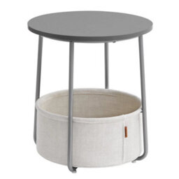 Side Table Round End Table Fabric Basket Spacious Living Room Bedside Table Cement Grey And Cloud White - thumbnail 1