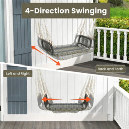 Gainoom Brown Patio Swing Bench Backless Rattan Woven Patio Wicker W/ Hanging Ropes - thumbnail 8