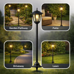 Billtix Post Light Solar Lamp Outdoor Garden Lantern Waterproof Patio Lighting Pathway Stake 1M Black Led Solar Powered - thumbnail 2