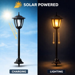 Billtix Post Light Solar Lamp Outdoor Garden Lantern Waterproof Patio Lighting Pathway Stake 1M Black Led Solar Powered - thumbnail 4