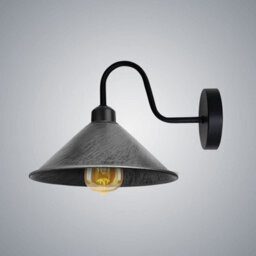 Industrial Vintage Swan Neck Wall Light Brushed Silver Metal Cone Shade E27 With Bulb - thumbnail 1