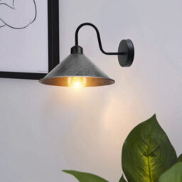 Industrial Vintage Swan Neck Wall Light Brushed Silver Metal Cone Shade E27 With Bulb - thumbnail 2