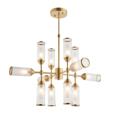 Brass Ceiling Pendant Light - 12 Bulb Lamp Fitting - Frosted Glass Diffusers - image 1