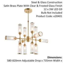 Brass Ceiling Pendant Light - 12 Bulb Lamp Fitting - Frosted Glass Diffusers - thumbnail 2