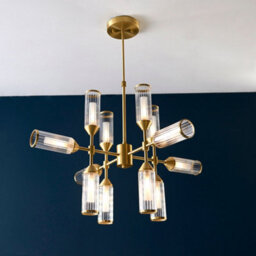 Brass Ceiling Pendant Light - 12 Bulb Lamp Fitting - Frosted Glass Diffusers - thumbnail 3
