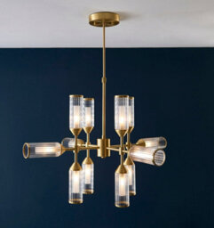 Brass Ceiling Pendant Light - 12 Bulb Lamp Fitting - Frosted Glass Diffusers - thumbnail 4