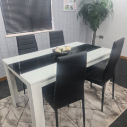 Dining Table And 4 Chairs Set White Black Wood Dining  Table With 4 Black Leather Chairs  Kosy Koala - thumbnail 3
