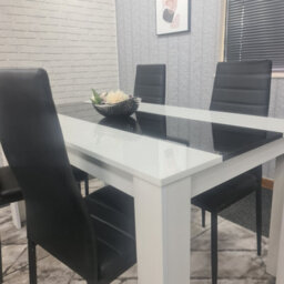 Dining Table And 4 Chairs Set White Black Wood Dining  Table With 4 Black Leather Chairs  Kosy Koala - thumbnail 4