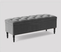 120Cm Swiss Chesterfield Ottoman Storage Bench- Plush Velvet Shoe Bench - Grey Upholstery Footstool With Storage - thumbnail 3