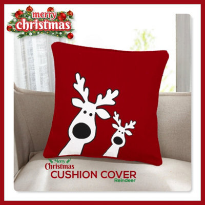 CHILIMILII Christmas Cushion Cover 100% Cotton Merry Xmas Decorative Square Cushion Cases Pack Of 2