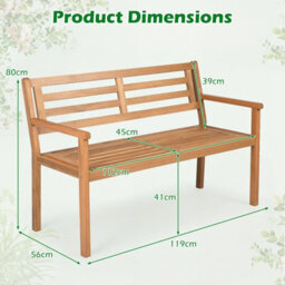 Gainoom 119 Cm Outdoor Loveseat Bench 2-Person Patio Acacia Wood Garden Chair - thumbnail 2