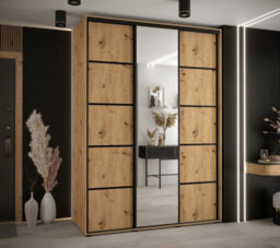 Arte Rustic Oak Artisan Mirrored Cannes V Sliding Wardrobe H2050mm W1700mm D600mm With Custom Black Steel Handles - thumbnail 2
