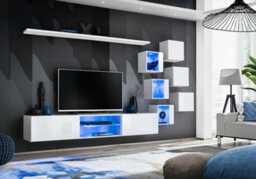 Arte Switch Xxi White Gloss Wall Entertainment Unit For Tvs Up To 75 Inch - Bright Modular Design With Led Display Cabinets - thumbnail 1
