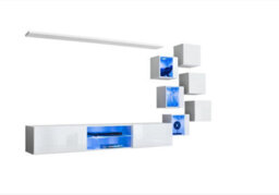 Arte Switch Xxi White Gloss Wall Entertainment Unit For Tvs Up To 75 Inch - Bright Modular Design With Led Display Cabinets - thumbnail 2