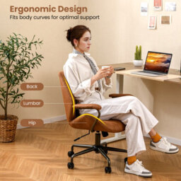 Costway Office Chair Swivel Suede Fabric Desk Chair Executive Task Chair-Brown - thumbnail 4