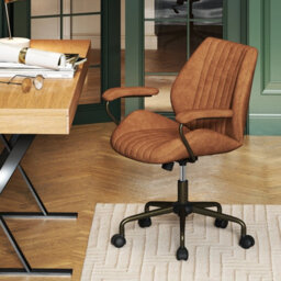 Costway Office Chair Swivel Suede Fabric Desk Chair Executive Task Chair-Brown - thumbnail 7