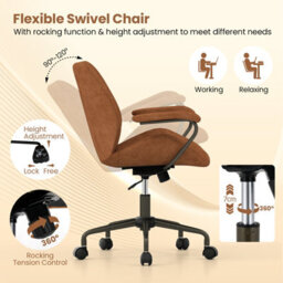 Costway Office Chair Swivel Suede Fabric Desk Chair Executive Task Chair-Brown - thumbnail 2