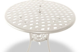 Homeology Oshowa White Cast Aluminium Outdoor Garden Table And 2 Comfortable Chairs With Armrests Bistro Set - thumbnail 3