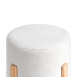Wyld And Coco Off-White Chenille Pouffe Round Upholstered Seat With Eucalyptus Wooden Legs - Modern Decor - thumbnail 5