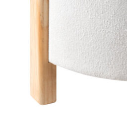 Wyld And Coco Off-White Chenille Pouffe Round Upholstered Seat With Eucalyptus Wooden Legs - Modern Decor - thumbnail 7
