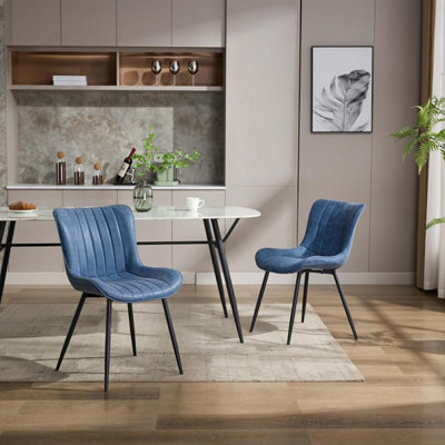 Set Of 2 Mid-Century Armless Dining Chairs For Dining Room Cafe Restaurant, Vertical Stripes, Blue - image 1
