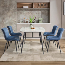 Set Of 2 Mid-Century Armless Dining Chairs For Dining Room Cafe Restaurant, Vertical Stripes, Blue - thumbnail 6