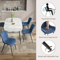 Set Of 2 Mid-Century Armless Dining Chairs For Dining Room Cafe Restaurant, Vertical Stripes, Blue - thumbnail 5