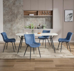 Set Of 2 Mid-Century Armless Dining Chairs For Dining Room Cafe Restaurant, Vertical Stripes, Blue - thumbnail 4