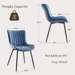 Set Of 2 Mid-Century Armless Dining Chairs For Dining Room Cafe Restaurant, Vertical Stripes, Blue - thumbnail 3