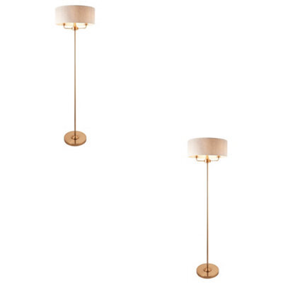 Loops Sophisticated 2 Pack Of 1600mm Tall Vintage Brass Floor Lamps With Natural Linen Shades - image 1