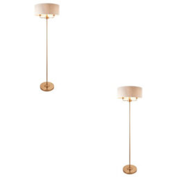 Loops Sophisticated 2 Pack Of 1600mm Tall Vintage Brass Floor Lamps With Natural Linen Shades - thumbnail 1
