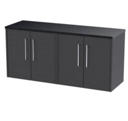 Nuie Hudson Reed Juno Wall Hung 4-Door Vanity Unit & Black Worktop, Stylish Countertop Basin Unit In Graphite Grey Woodgrain, 1200mm - thumbnail 2