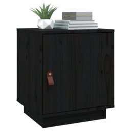 Berkfield Bedside Cabinet Black 40X34X45 Cm Solid Wood Pine - thumbnail 4