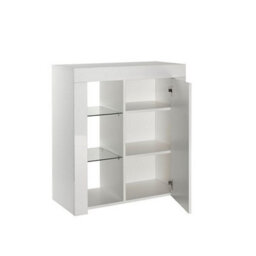 MMT Funiture Designs Modern White Matt Gloss Buffet Sideboard Cabinet With Led Lights And Glass Display Shelves Length- 75Cm X Depth 35Cm X Height 83Cm - thumbnail 4