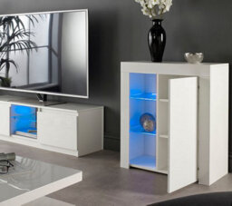 MMT Funiture Designs Modern White Matt Gloss Buffet Sideboard Cabinet With Led Lights And Glass Display Shelves Length- 75Cm X Depth 35Cm X Height 83Cm - thumbnail 3