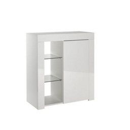 MMT Funiture Designs Modern White Matt Gloss Buffet Sideboard Cabinet With Led Lights And Glass Display Shelves Length- 75Cm X Depth 35Cm X Height 83Cm - thumbnail 2