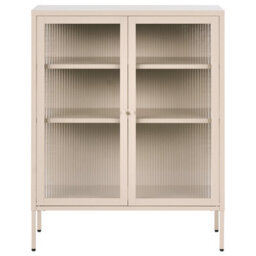 Beliani Glass Display Sideboard Lerryn Metal 90 Cm Beige - thumbnail 4