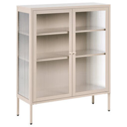 Beliani Glass Display Sideboard Lerryn Metal 90 Cm Beige - thumbnail 1