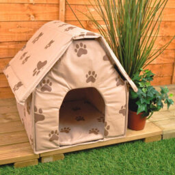 Portable Pet House - Brown Paw Print Design Foldable Cat Or Dog Bed Travel Kennel With Padded Floor Mat & Touch Fastening Panels - thumbnail 2