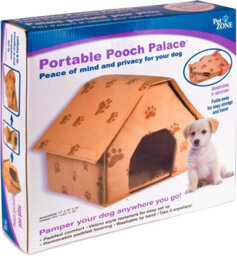 Portable Pet House - Brown Paw Print Design Foldable Cat Or Dog Bed Travel Kennel With Padded Floor Mat & Touch Fastening Panels - thumbnail 3