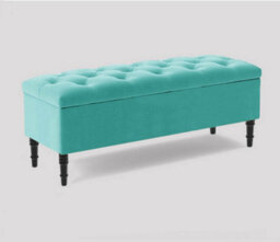 90Cm Swiss Chesterfield Ottoman Storage Bench- Plush Velvet Shoe Bench - Teal Upholstery Footstool With Storage - thumbnail 3