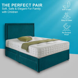 Dining Tables Seoul Matching Headboard Divan Set, 2 Drawer On Same Side With Sprung 1500 Comfort Mattress - Plush Jade - King - thumbnail 2