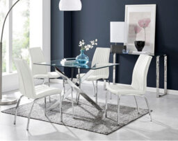 Furniturebox Uk Leonardo Glass And Chrome Metal Dining Table And 4 White Isco Chairs Set - thumbnail 1