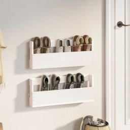 Walplus Wall-Mounted Shoe Racks 2 Pcs White 59X9X23 Cm Solid Wood Pine - thumbnail 1