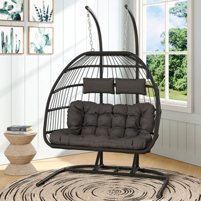 Thehotsale 440Lbs Capacity Double Hanging Egg Chair With Stand Outdoor Wicker Twins Basket Hanging Chair For Garden And Outdoor - image 1