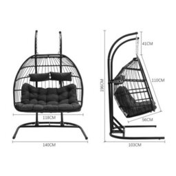 Thehotsale 440Lbs Capacity Double Hanging Egg Chair With Stand Outdoor Wicker Twins Basket Hanging Chair For Garden And Outdoor - thumbnail 9
