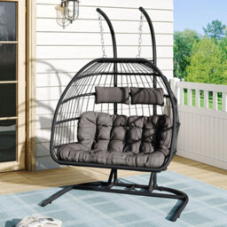 Thehotsale 440Lbs Capacity Double Hanging Egg Chair With Stand Outdoor Wicker Twins Basket Hanging Chair For Garden And Outdoor - thumbnail 2