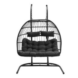 Thehotsale 440Lbs Capacity Double Hanging Egg Chair With Stand Outdoor Wicker Twins Basket Hanging Chair For Garden And Outdoor - thumbnail 3