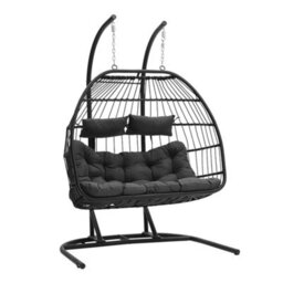 Thehotsale 440Lbs Capacity Double Hanging Egg Chair With Stand Outdoor Wicker Twins Basket Hanging Chair For Garden And Outdoor - thumbnail 4